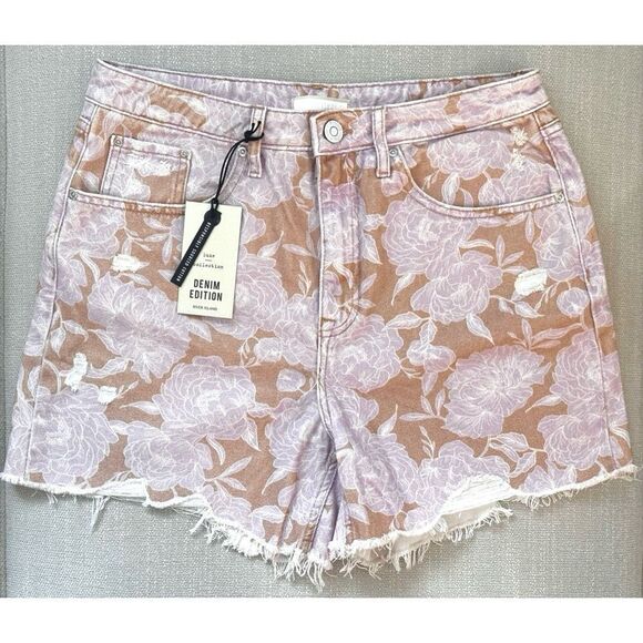 RIVER ISLAND Women’s Floral Boyfriend Cutoff Denim Shorts, SZ 12 - Picture 1 of 11